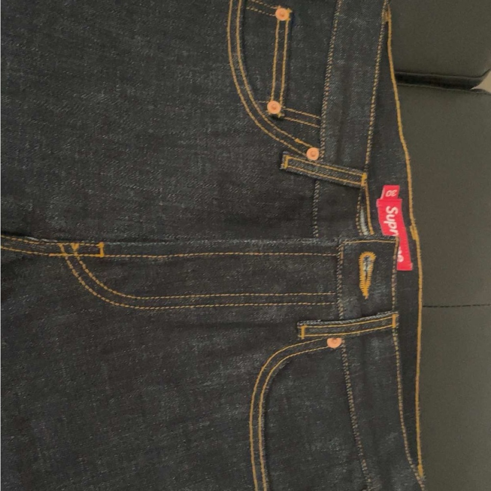 Supreme Black Denim Jeans with Gold Stitching